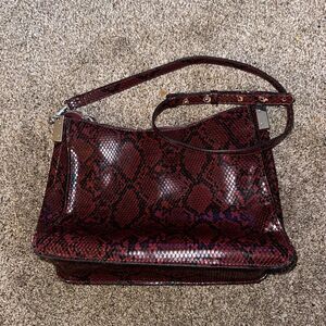 Alfani Red Faux Snake Skin Purse With Detachable And Adjustable Straps